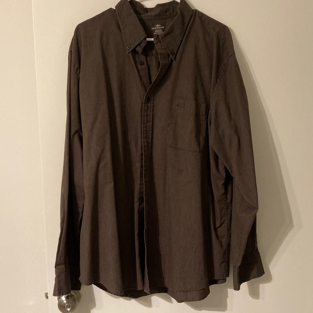 Dockers XL Dark Brown Logo Cotton-Blend Shirt